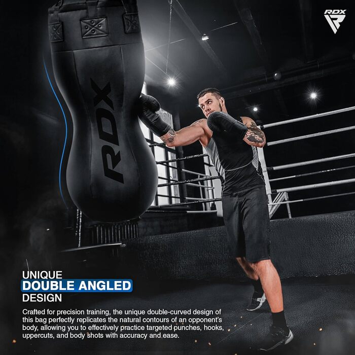RDX Боксерський мішок Boxen Body Boxsack з рукавичками та сталевим ланцюгом, мішок для боксу Maya Hide, для кікбоксингу, MMA, муай-тай, карате, чорний, не наповнений