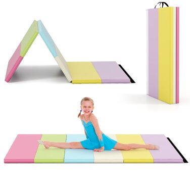 М'який килимок для гімнастики та фітнесу COSTWAY 180x120 см, складаний, PU, з ручкою для перенесення - маковий колір