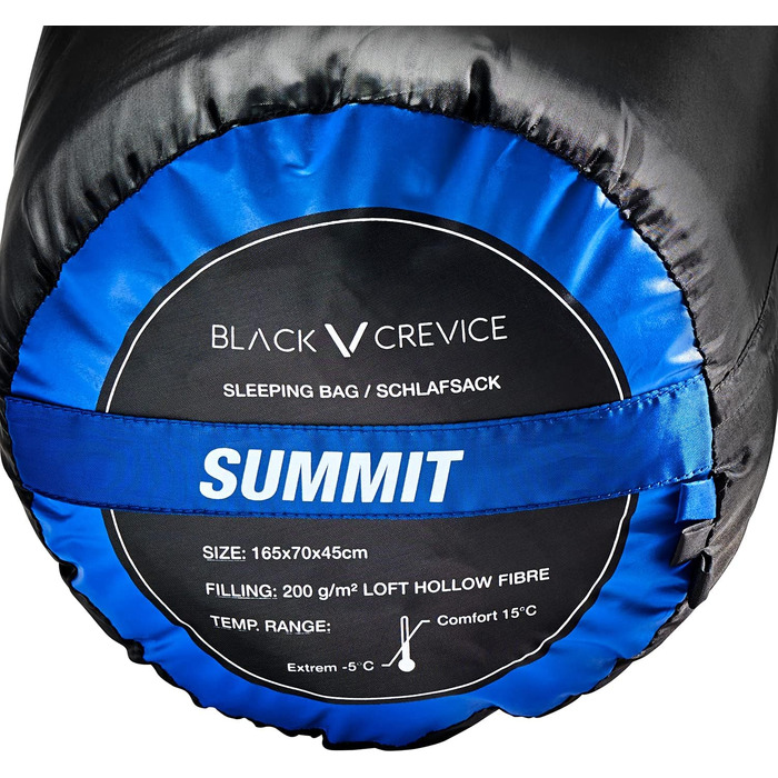 Дитячий спальний мішок Black Crevice для кемпінгу, блакитний, 165 см | Зручний та водонепроникний | З чохлом для зберігання