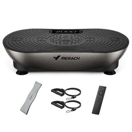 Віброплатформа MERACH для фітнесу та схуднення, 99 рівнів, Bluetooth, LED-дисплей, еластичні стрічки (Срібна)