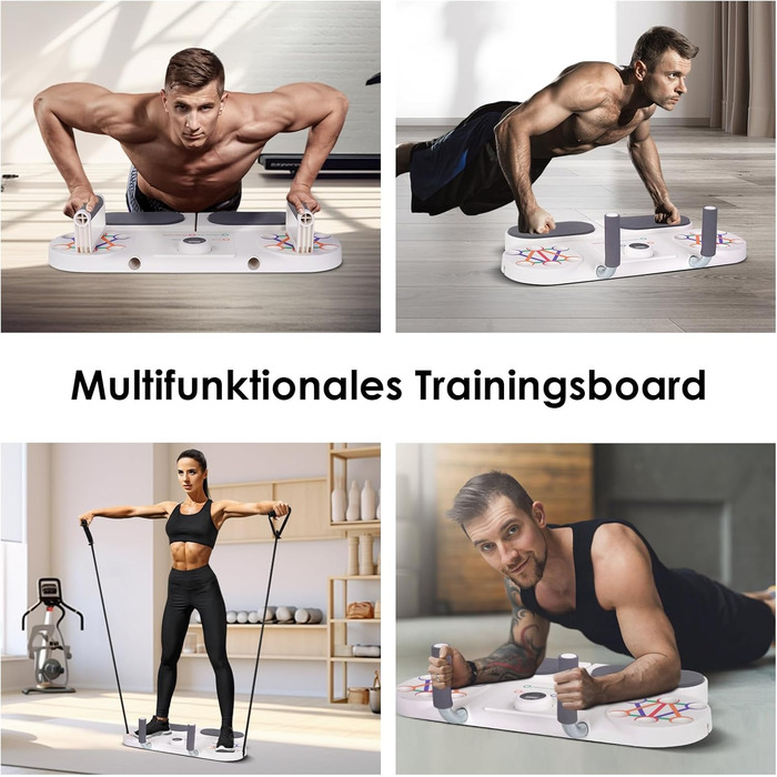 Набір для віджимань Dnkelar 3-в-1, фітнес-дошка для тренування всього тіла, з ручками для віджимань та еспандером, обладнання для дому, білий
