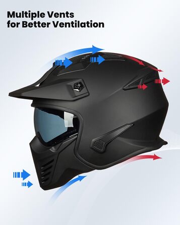 Мотошолом інтегральний IL Helmets 726X XL чорний матовий, ретро-вінтажний стиль, з візором, ECE сертифікат, для чоловіків та жінок, крос/ендуро