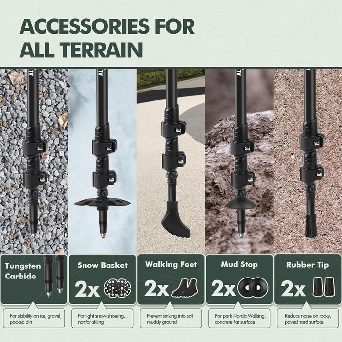 Трекінгові палиці KINGGEAR, регульовані, алюмінієві 7075, складні, з пробковими антиковзкими ручками, для туризму та походів
