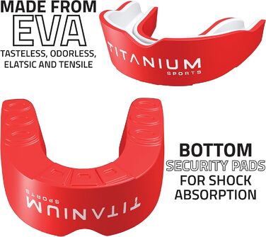 Капа спортивна преміум-якість Titanium - захист щелепи для контактних видів спорту (бокс, ММА, джудо, карате, регбі, хокей, футбол) - червона, з кейсом