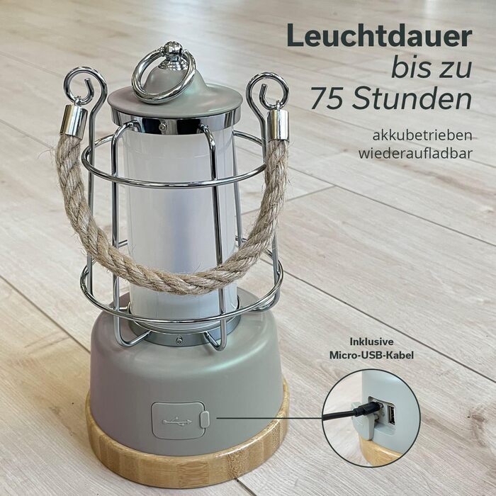 LED кемпінгова лампа Skandika Kiruna beige: ретро дизайн, power bank, регулювання яскравості, USB, сталеве підсвісник, 200 годин роботи