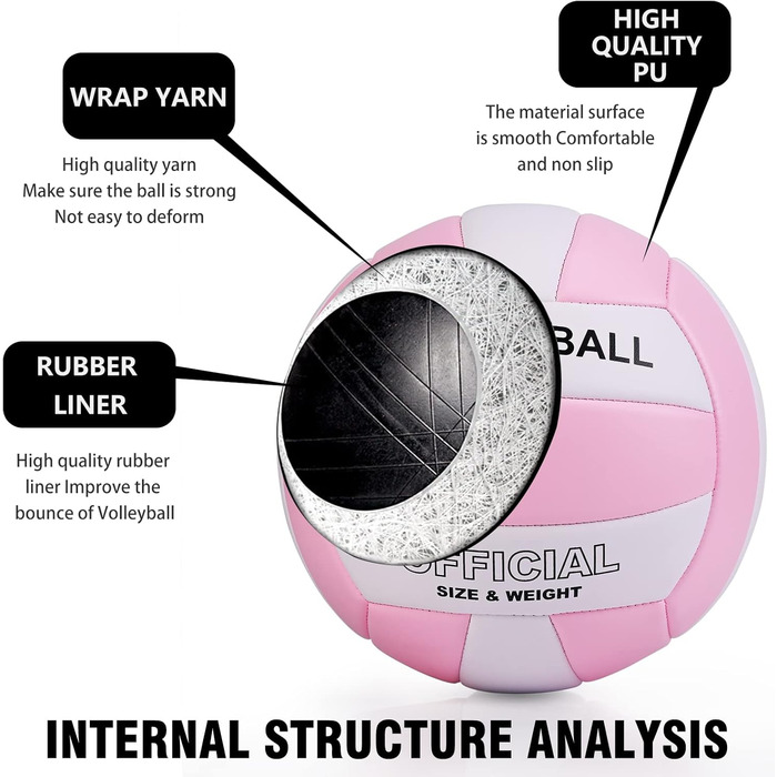 М'яч для волейболу EVZOM Super Soft, розмір 5, для пляжу/залу/басейну/тренувань - преміум якість, рожево-білий