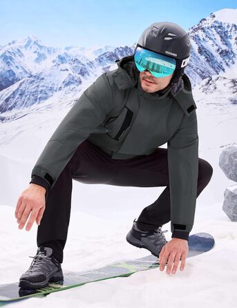 Чоловіча водонепроникна лижна куртка WUFU, тепла зимова модель, вітрозахист, сірий темний колір (XL)