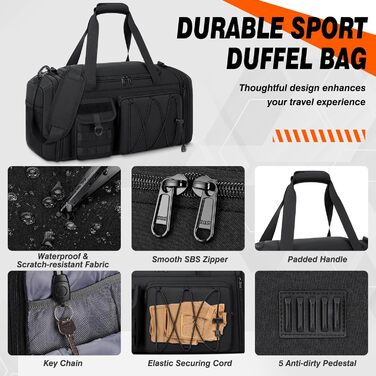 Спортивна сумка RAINSMORE 40L, водонепроникна, з відділенням для взуття, для чоловіків та жінок, чорна