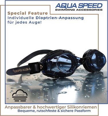 Плавальні окуляри Aqua Speed Lumina з діоптріями для дорослих, короткозорість, чорні, тоновані лінзи, індивідуальний вибір діоптрій для кожного ока