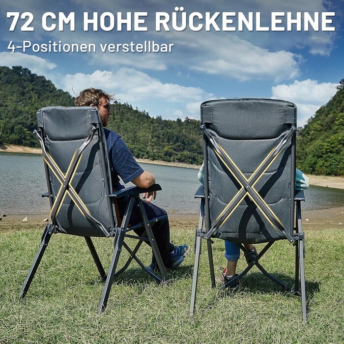 Крісло для кемпінгу Timber Ridge складне, з високою спинкою, 150 кг, 4 положення, з сумкою, для відпочинку на природі, саду, балконі, автодомі (Сірий, 2 шт.)
