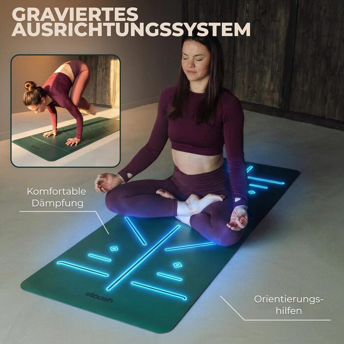 Преміум набір для йоги STAASH: килимок з PU та натурального каучуку (4,5 мм), рушник, ремінь та колінна подушка, поглинаючий та протиковзкий, Dark Evergreen