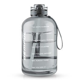 Пляшка спортивна GEMFUL 3л з мітками часу, соломинкою та ручкою, сіра. BPA-free, герметична, для фітнесу, тренувань та активного зволоження