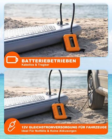 Електричний насос для SUP дошки Wiederaufladbar з авто-стопом та LED дисплеєм, помаранчевий (8H CM)