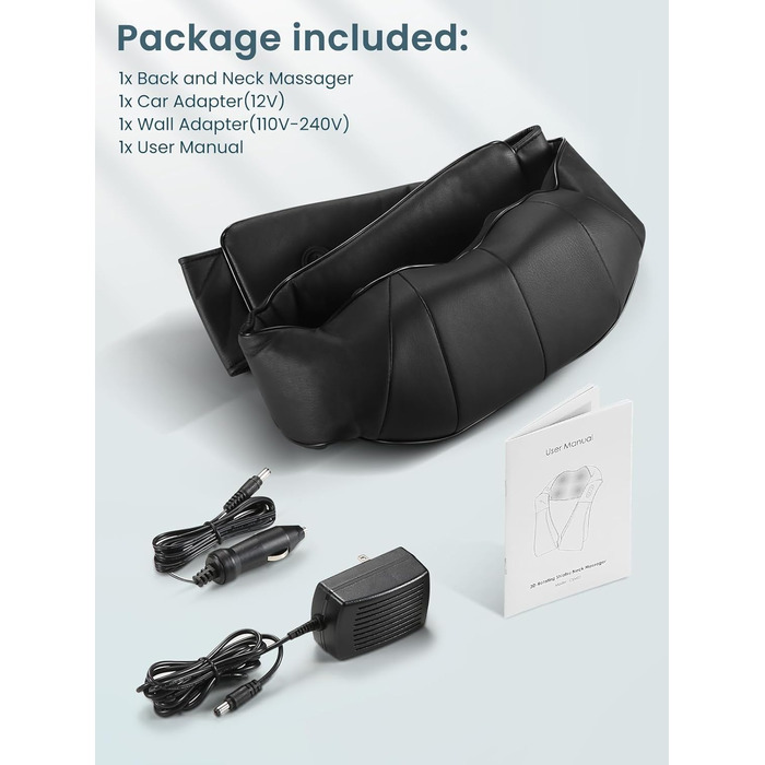 Масажер для шиї Careboda з підігрівом, 3 швидкості, електричний Shiatsu масажер для зняття болю в шиї та плечей. Ідеальний подарунок для водіїв та офісних працівників, чорний