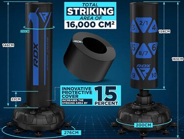 Боксерський мішок стоячий RDX 6FT, 330LB, комплект з рукавичками та покриттям XXL, блакитний
