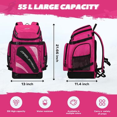 Чохол для лижних черевиків Maelstrom 55 л, великий туристичний рюкзак для чоловіків та жінок, водонепроникний мішок для сноубордичних черевиків та аксесуарів (Рожевий)