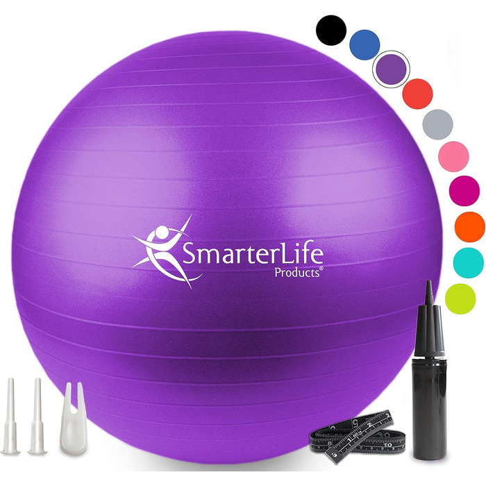 Гімнастичний м'яч SmarterLife 75 см фуксія для фітнесу, йоги, балансу, стабільності та вагітних, ідеальний як фітбол-стілець для офісу та дому