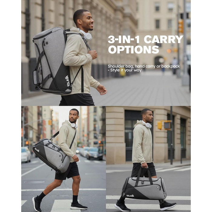 Спортивна сумка Tolaccea: велика містка сумка-рюкзак з відділенням для взуття та мокрих речей. Ідеальна для тренувань, подорожей, басейну, сауни, футболу (для чоловіків та жінок)