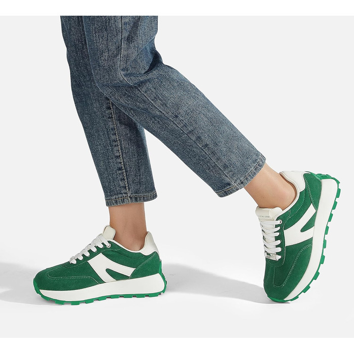 Кросівки жіночі Lucky Step на платформі, ретро стиль – для бігу, тенісу та повсякденного носіння (Зелено-білі, 37 EU)