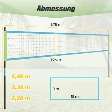 Волейбольна сітка COSTWAY Outdoor 9.5 x 1 м з регулюванням висоти, стійка, насос, молоток та сумка. Для саду, пляжу, двору.