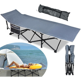 Складне кемпінгове ліжко YRHome для відпочинку на природі: надійне металеве каркас, міцна тканина Oxford 600D, з кишенею та сумкою для перенесення (190x62x38 см, до 250 кг)