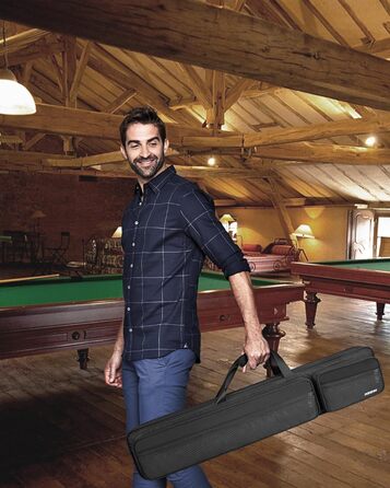 Чохол для більярдного кия, 10 x 13 см, з кількома кишенями, для 4 київ, 5 аксесуарів, з підкладкою, м'який та міцний, з регульованими плечовими ременями, чорний (для чоловіків та жінок)