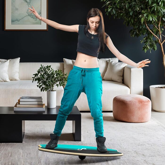 Sportneer Баланс Борд для Дорослих – 7-в-1 Дошка для Балансування, Серфінгу та Фітнесу, Дерев'яна, для Тренування, Реабілітації та Координації, з Роликом та М'ячем, Жовтого та Чорного кольорів (M, Синій та Чорний)