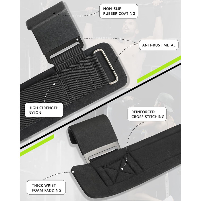 Допоміжні петлі для важкої атлетики Zughilfen – петлі для підйому штанги з захистом зап'ястя, 212 кг, для чоловіків та жінок