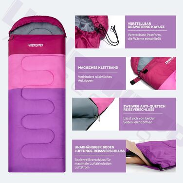 Спальні мішки для дорослих та дітей – ультралегкі, компактні, 3-сезонні спальні мішки для кемпінгу (фіолетовий), 1,3 кг