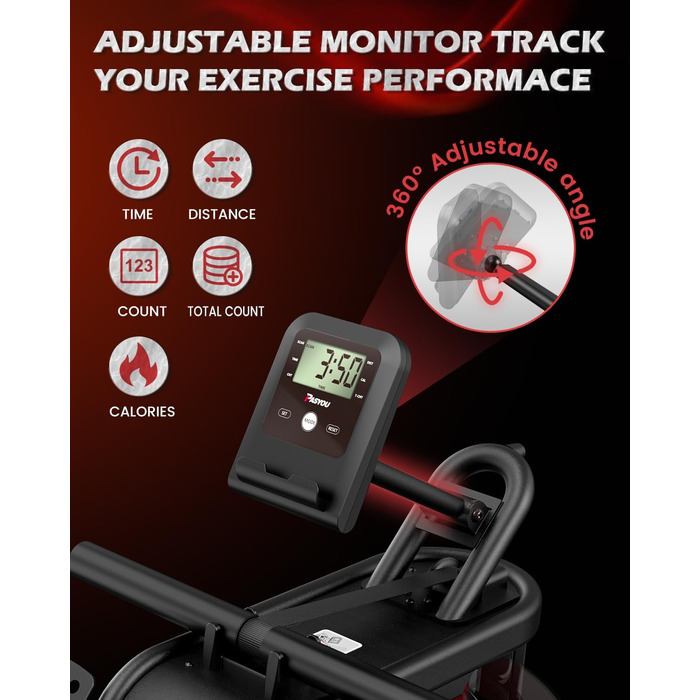 PASYOU Ручний тренажер для дому з водою, до 150 кг, Bluetooth, Kinomap App, вертикальне зберігання, PW30