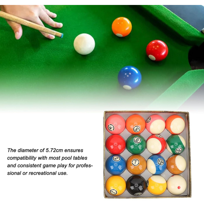 Набір куль для більярду, 16 штук, 5,72 см, кульки для більярдного столу, набір для тренувань