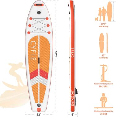 Надувна SUP-дошка CYFIE 320x81x15 см, комплект аксесуарів, сидіння для каяка, для дітей і дорослих, максимальне навантаження 150 кг