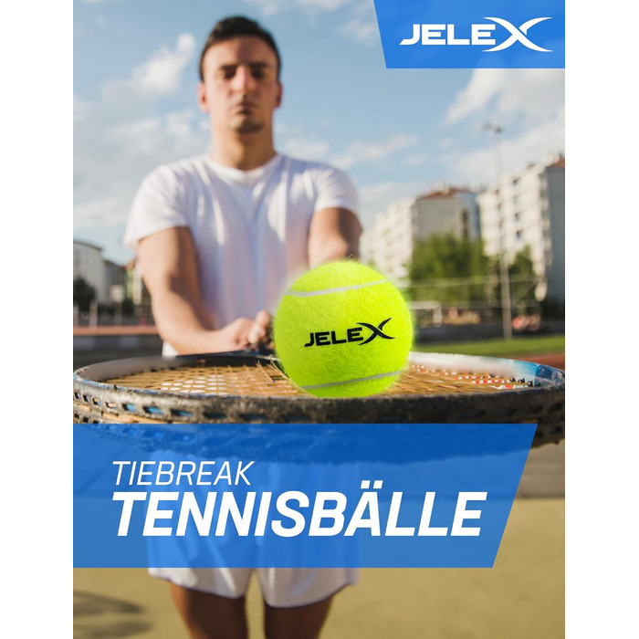 Тенісні м'ячі JELEX Tiebreak, 24 шт, жовті, без тиску, фетрове покриття, 6,37 см, у комплекті з сумкою для зберігання