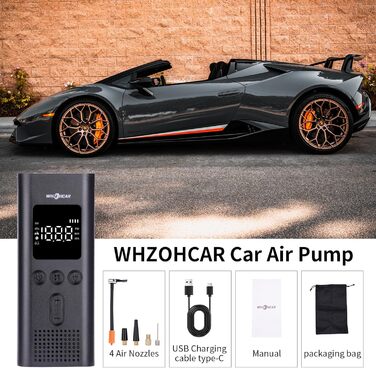 Електричний компресор-насос 6000mAh для авто, велосипедів, мотоциклів і м'ячів, 150PSI, LCD, LED, авто-вимкнення, акумуляторний