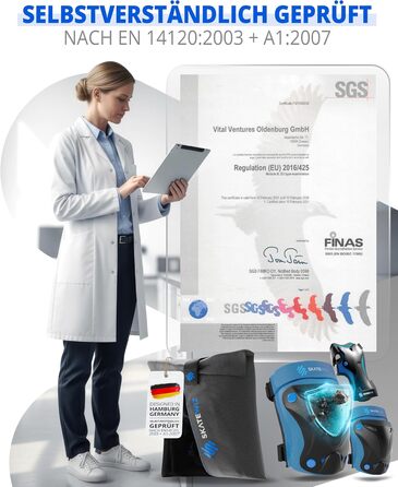 Набір захисту SKATEWIZ 6 шт. для дітей та дорослих: наколінники, налокітники, захист зап'ястя. З сумкою. Protect-1, колір блакитний, розмір XS.