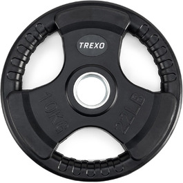 Диск для штанги з ручками TREXO 10 кг, чавунний, покритий, для фітнесу, кросфіту та силових тренувань