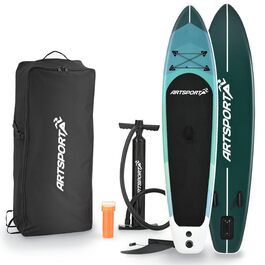 Набір для SUP-бордингу ArtSport Stand Up Paddle Board надувний 320 см, до 150 кг: з поводком, насосом, веслом, сумкою та аксесуарами - блакитно-смугастий