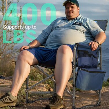 Крісло для кемпінгу OVERMONT: складне, з бічним столиком та сумкою-холодильником, до 180 кг, блакитне