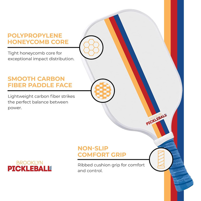 Паддл для піклболу Brooklyn Pickleball Co. | Вуглецеве волокно | Вулик | Нековзний руків'я | Одиночний | Білий
