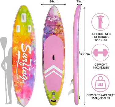 Надувна SUP-дошка ZealWe 320/335 см з комплектом аксесуарів – серфборд для сап-серфінгу, до 150 кг, сидіння, алюмінієве весло, рюкзак, насос