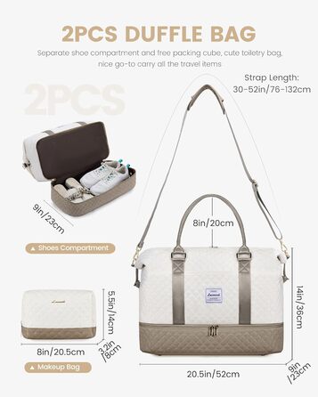 Спортивна сумка LOVEVOOK для жінок з відділенням для взуття, ручна поклажа, дорожня сумка, сумка для вихідних, сумка-мішок, жіноча дорожня сумка, клінічна сумка, сумка для пологового будинку, для залу, пляжу, сауни, кемпінгу (XL-2шт, Бежево-хакі)