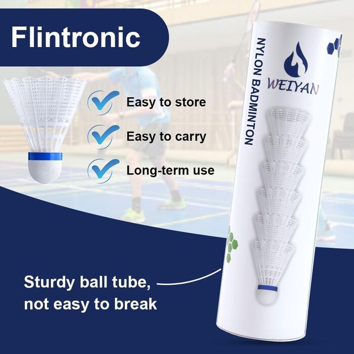 Флінтронік Бадмінтонні м'ячі, 6/12 шт. Нейлонові воланчики для бадмінтону, висока стабільність та довговічність, професійні воланчики для тренувань в приміщенні та на вулиці, відпочинок, спорт. 12 шт. Білі