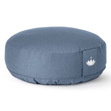 Медитаційне подушечка Lotuscrafts® з низькою посадкою 10 см, для йоги та медитації, з льоноподібною начинкою, кругла подушка, знімний чохол, сертифікат GOTS (Морська синя)