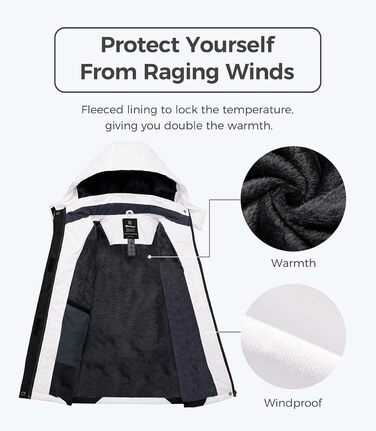 Жіноча гірськолижна куртка Wantdo, тепла флісова куртка, водонепроникна, дихаюча, з капюшоном, вітрозахисна, біла