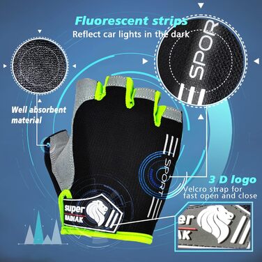 Велосипедні рукавички літнього сезону: півпальчикові рукавички для їзди на велосипеді для жінок та чоловіків. Підходять для MTB, BMX, фітнесу. Розмір XL, чорний/зелений