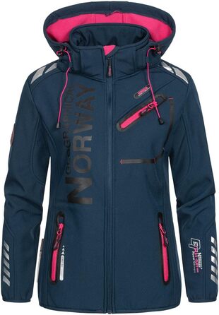 Жіноча мембранна куртка Softshell Geographical Norway Outdoor — водонепроникна спортивна куртка для дощу, темно-синя з рожевим блискавкою, розмір XXL