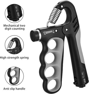 Регульований ручний тренажер для зміцнення рук та пальців, 5-100 кг, сірий, для тренувань