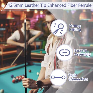 Професійний більярдний кий з чохлом, комбінований набір, 12.5 мм, для чоловіків та дорослих, чорний, 147.3 см