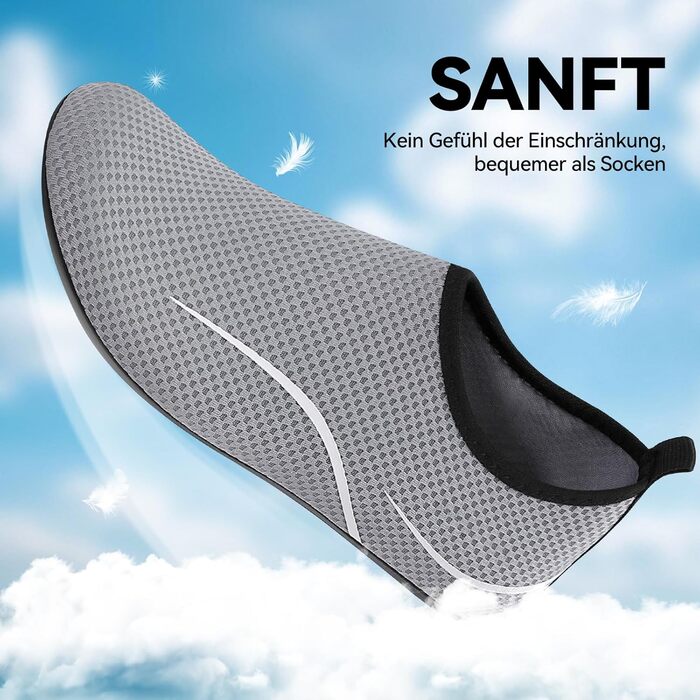 Взуття для плавання чоловіче/жіноче: аквашузи, шкарпетки для плавання, унісекс, дихаючі, швидковисихаючі (43 EU, сірий)