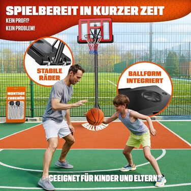 Баскетбольний кошик KESSER® Outdoor зі стійкою та колесами. В комплекті: 2 сітки, м'яч та насос. Регульована висота 230-305 см. Підходить для дітей та дорослих (червоний)